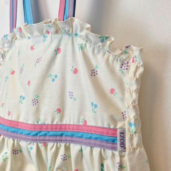 vtg Izod Little Girls Dress L 6X  White with Pink Purple & Blue Smocked Sundress - Picture 5 of 7